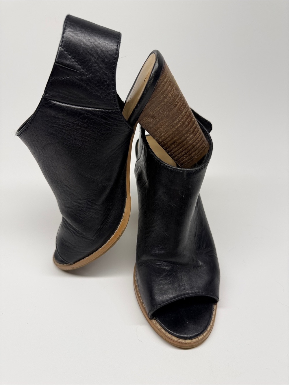 Cole Haan Black Leather Open-Toe Block Heel Mules